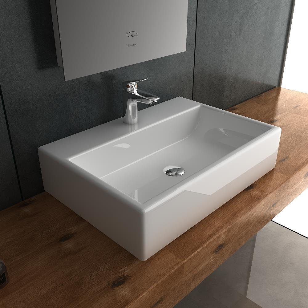 Alpenberger Waschbecken - Keramik Aufsatzwaschbecken & Hängewaschbecken - Eleganter Waschplatz (1-tlg. Set, 1-St., Handwaschbecken Badezimmer), Aufsatzbecken schmutzabweisend & hygienisch mit Nano beschichtet