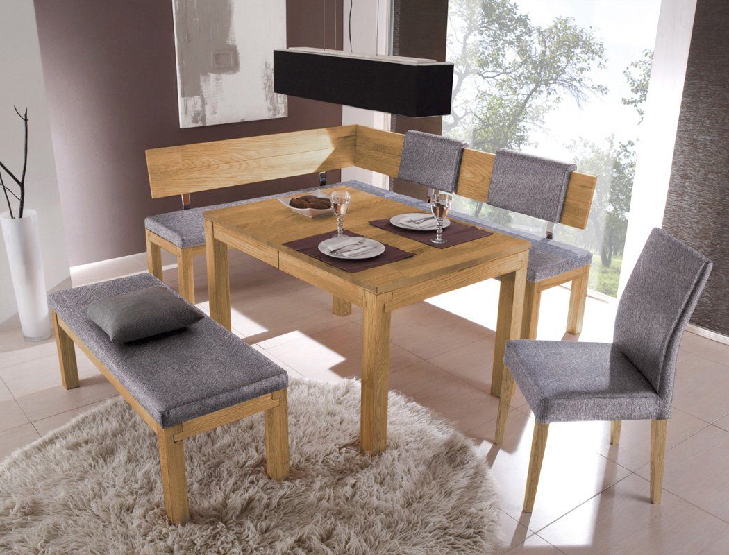 expendio Eckbankgruppe Grover XL, (komplette Tischgruppe, Spar-Set, 4-tlg), Tisch Eiche + Eckbank + Bank Calla + Stuhl Cordia Loco shark skim