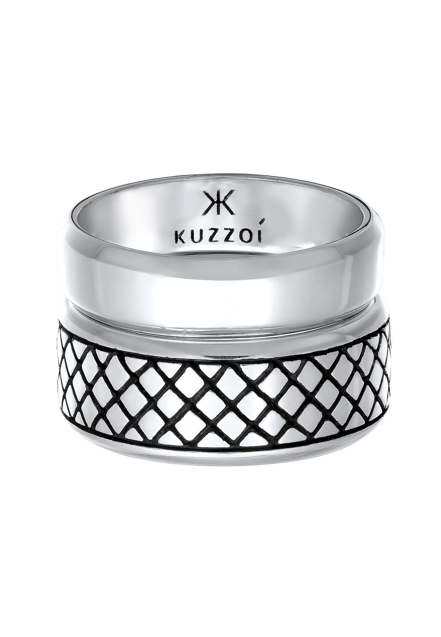 Set de inele bărbătești KUZZOI - Argint 925 oxidat, model solid de bază
