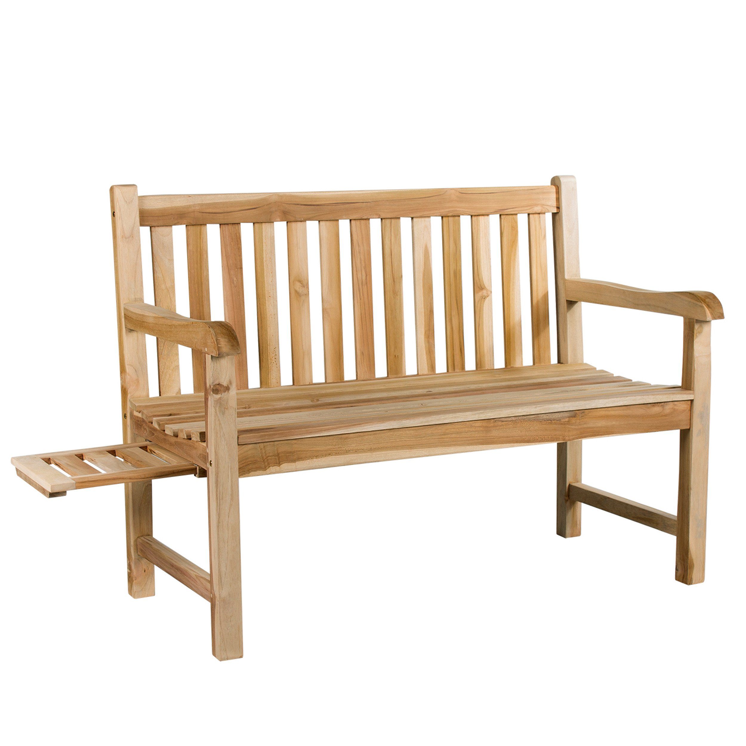 Home Feeling Gartenbank 2sitzer Teakholz Bank ca. 120 cm mit Tablett Teakbank