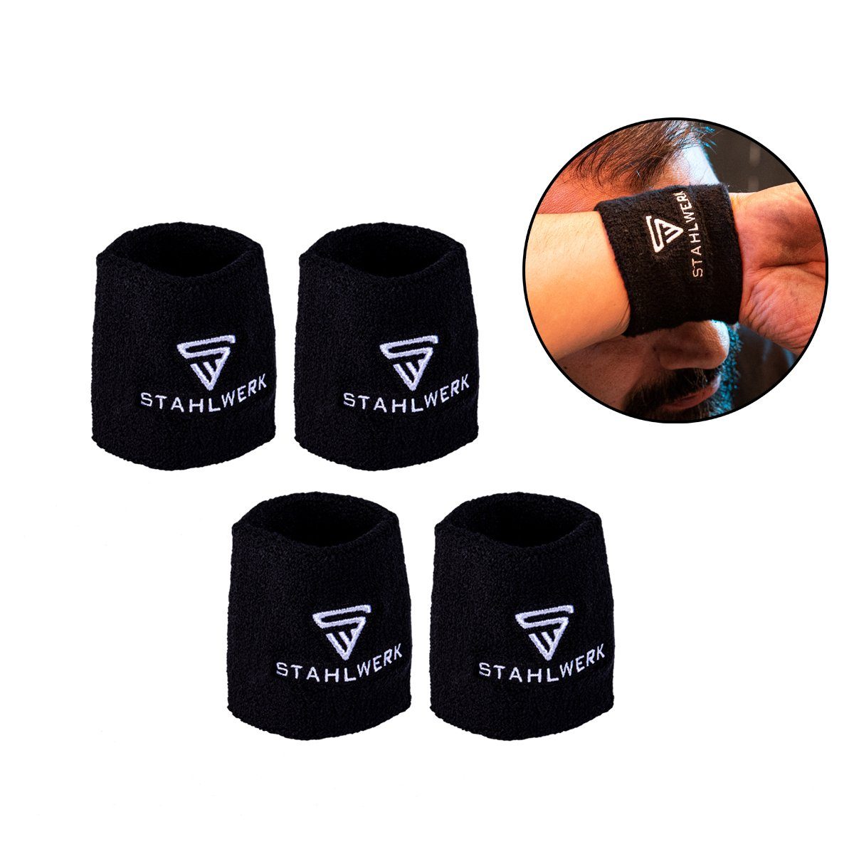 STAHLWERK Schweißband Schweißbänder Armbänder 4er Set Sport Gym