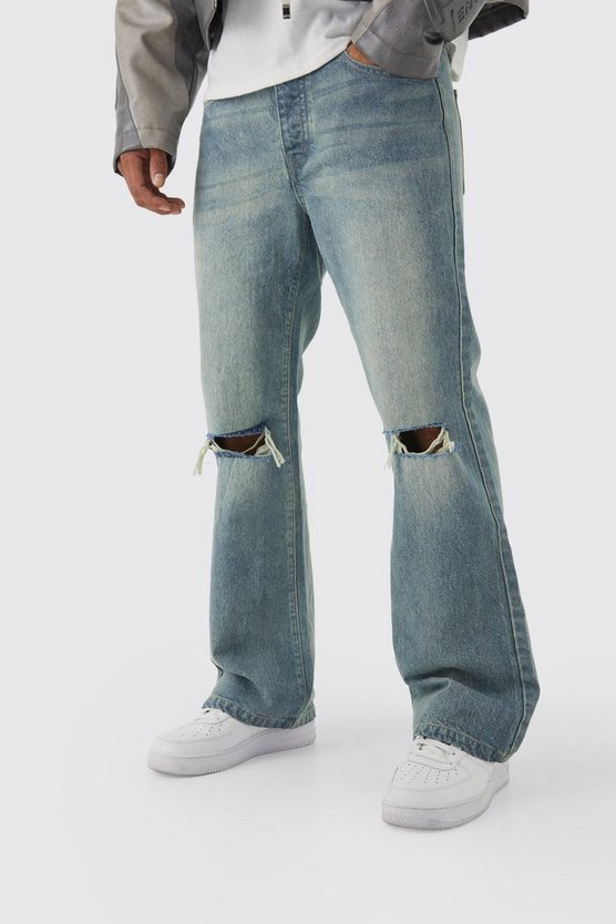 Lockere Schlagjeans mit Riss am Knie
