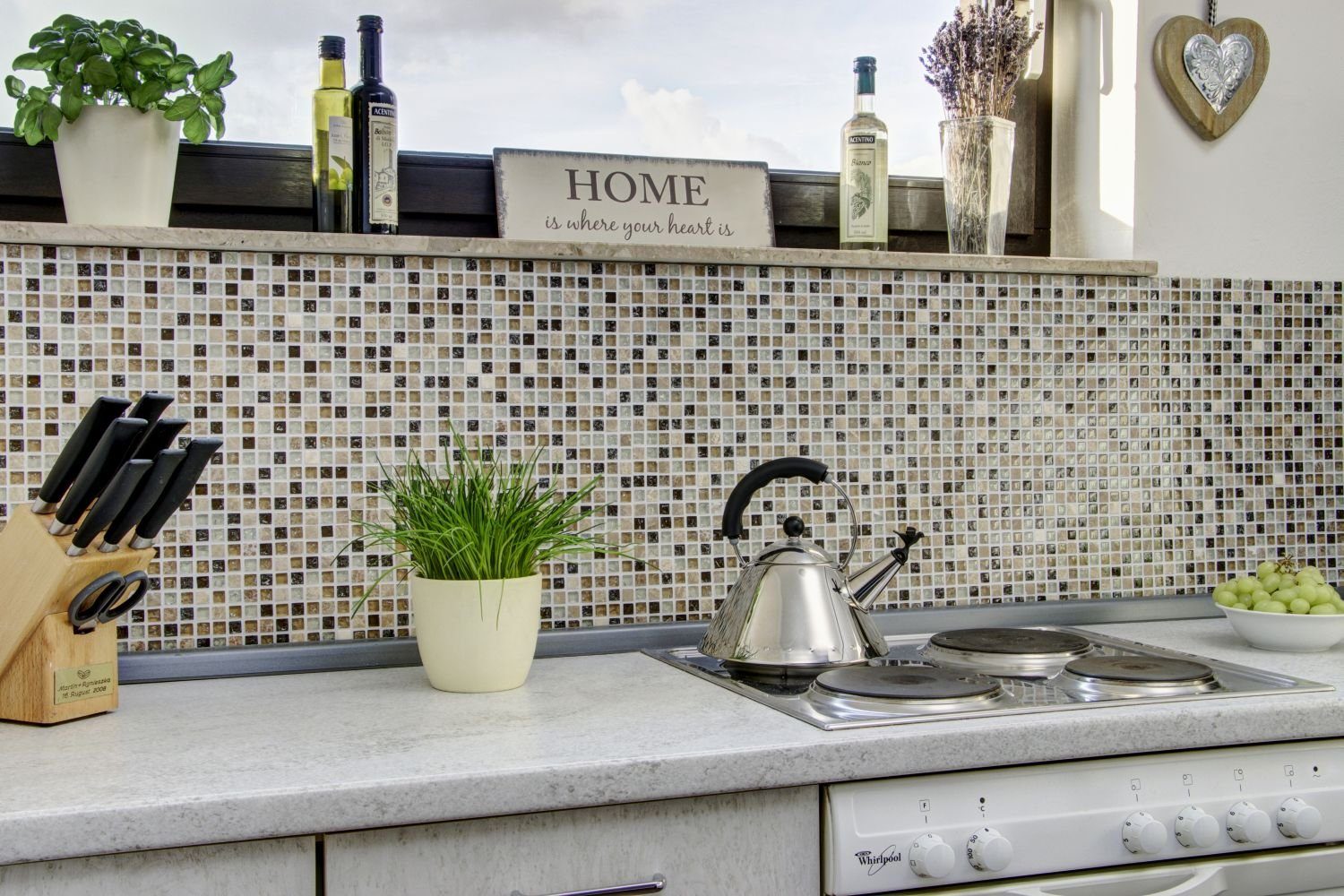 Mosani Mosaikfliesen Glasmosaik Naturstein Mosaik hellbeige glänzend / 10 Matten