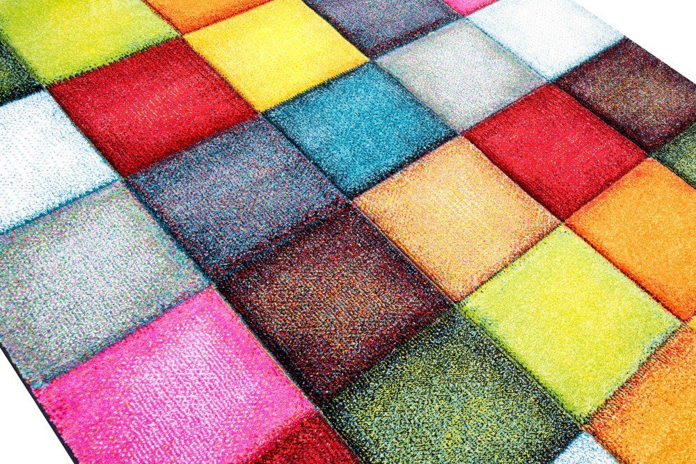 Teppich Teppich modern Teppich Wohnzimmer Karo bunt gelb rot blau grün, Carpetia, rechteckig, Höhe: 13 mm