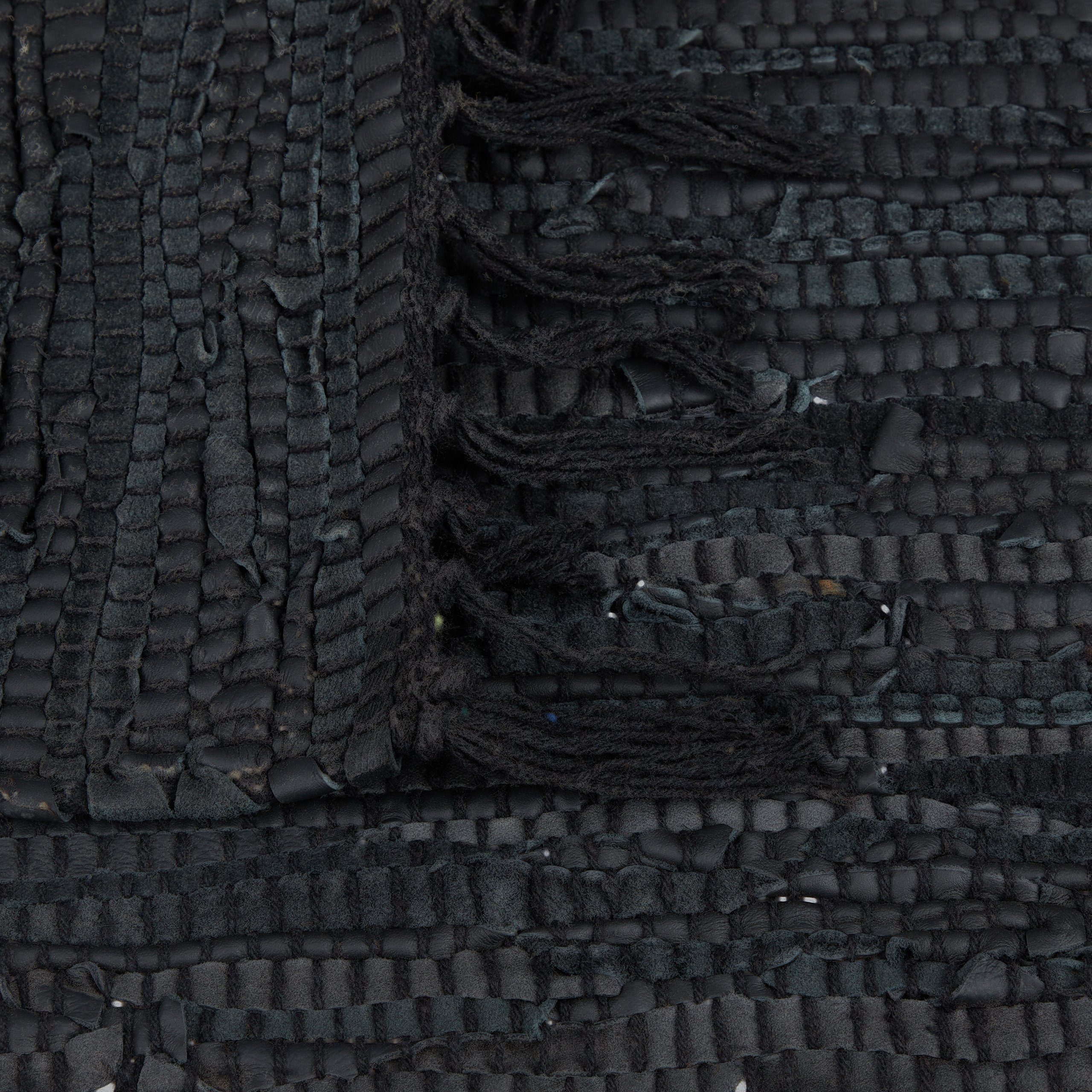 Läufer Flickenteppich aus Leder & Baumwolle, relaxdays, Höhe: 5 mm, Schwarz, 70 x 140 cm