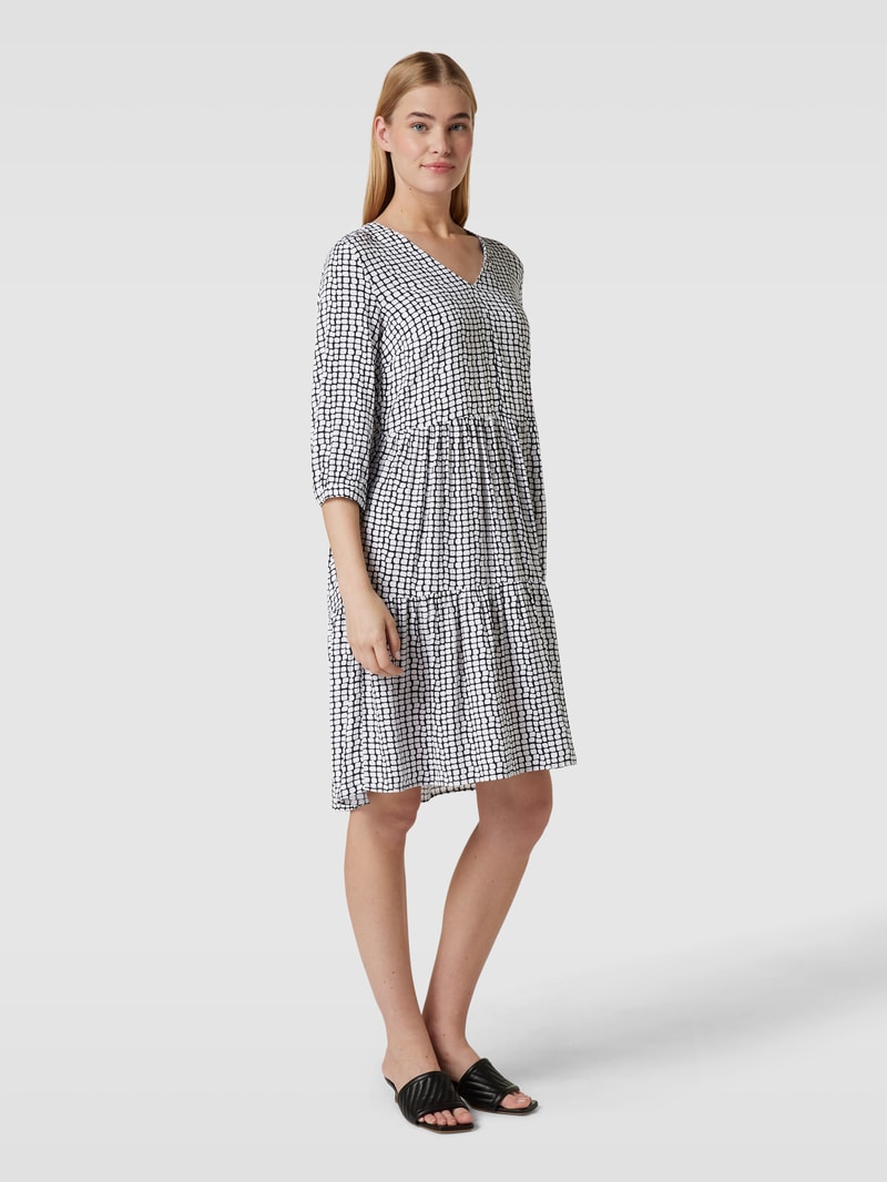 Midikleid aus Viskose mit Allover-Muster in dunkelblau