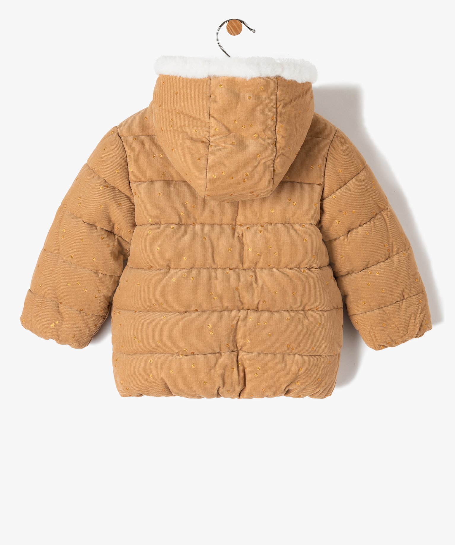 Parka bébé fille en velours ctelé à pois dorés avec écharpe douce