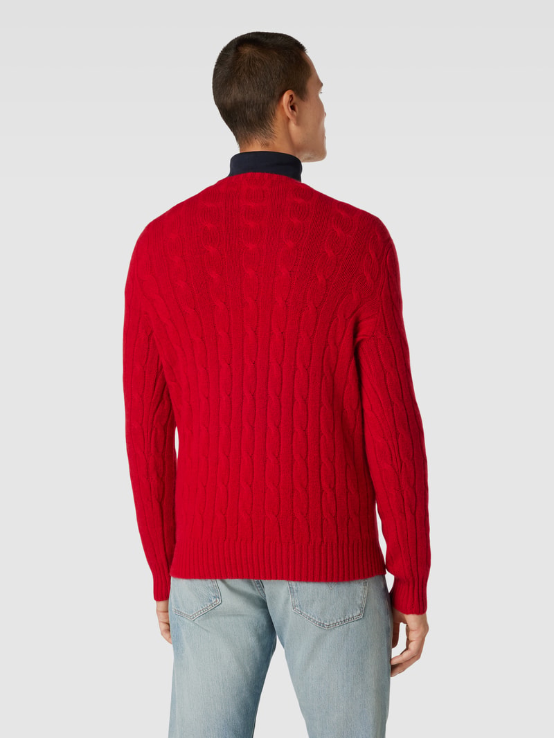Kaschmirpullover mit Zopfmuster in rot