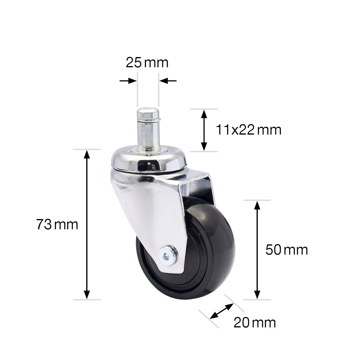 WAGNER design yourself Stuhlrolle ultrawendige 360° - 3C - Design-Lenkrollen / Möbelrollen 5tlg. Set - verchromt, soft, Kugellager, Steckstift 11 x 22 mm, Durchmesser Ø 50 mm, Tragkraft 50 kg / Rolle