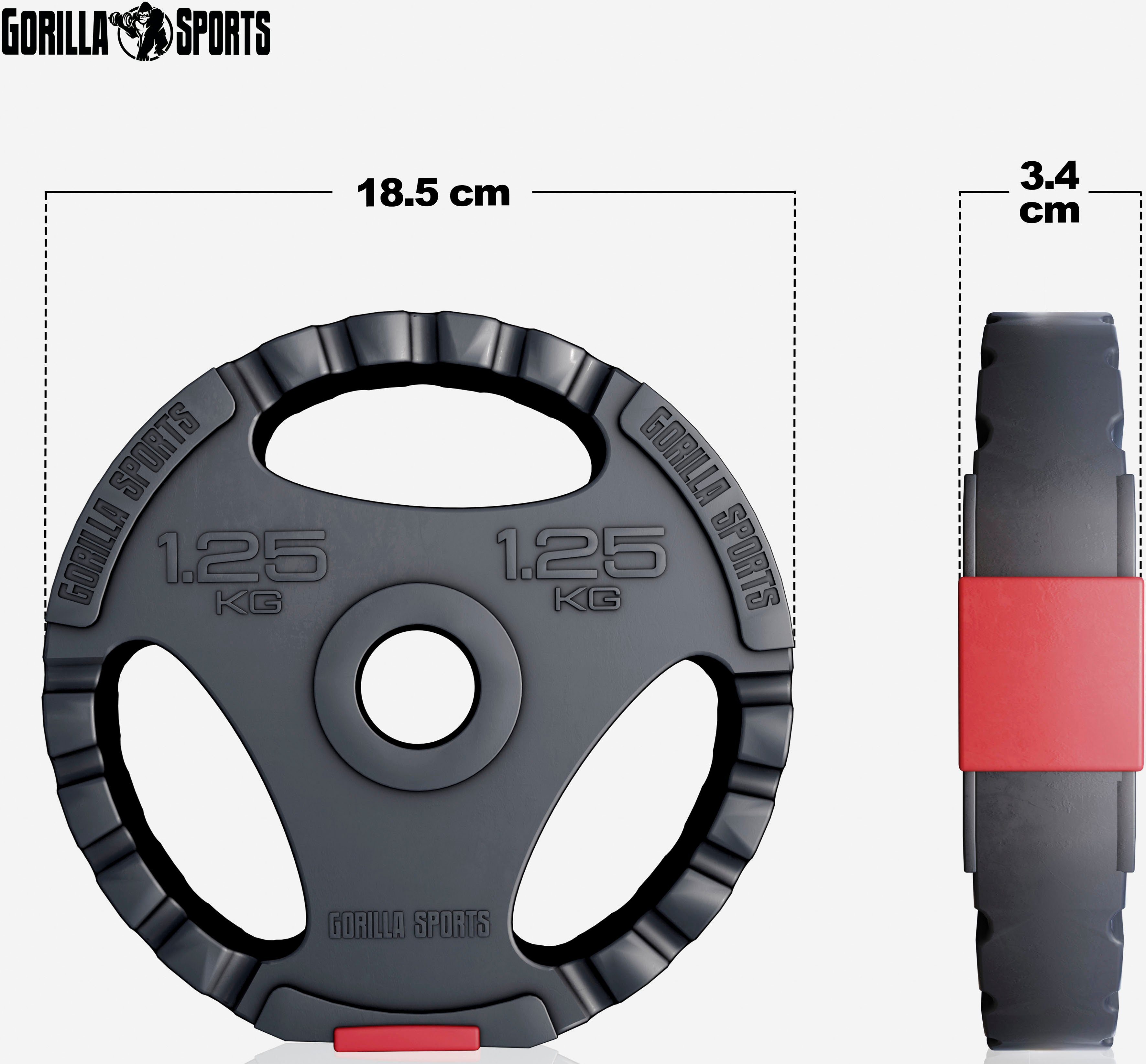 GORILLA SPORTS Hantelscheiben 27,5 kg - 2 x 1,24 kg; 2 x 2,5 kg; 4 x 5 kg, 27,5 kg, (Set, 8-tlg)