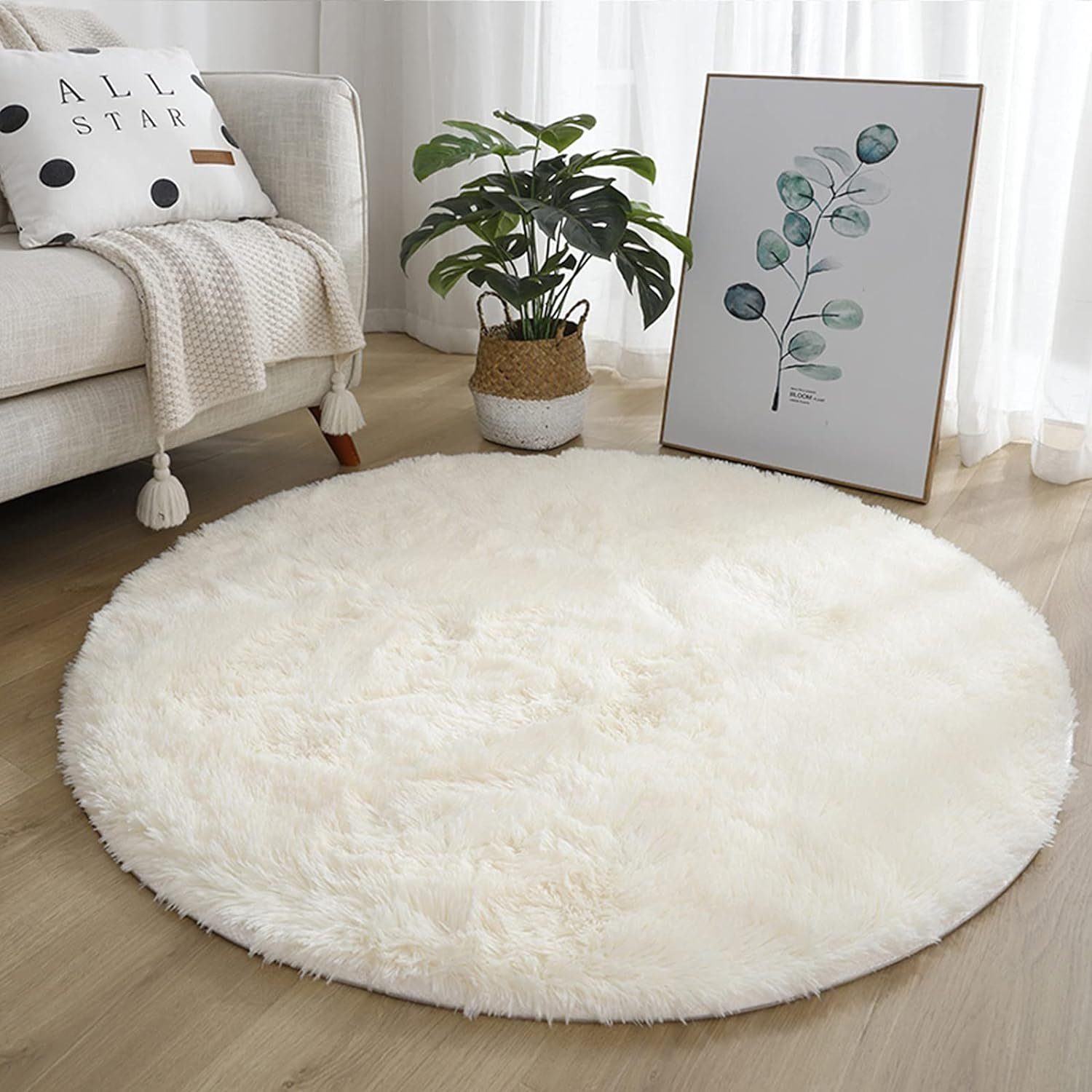 Fellteppich Kunstfell Teppich,Runder Teppich,Teppich Wohnzimmer, Fokelyi