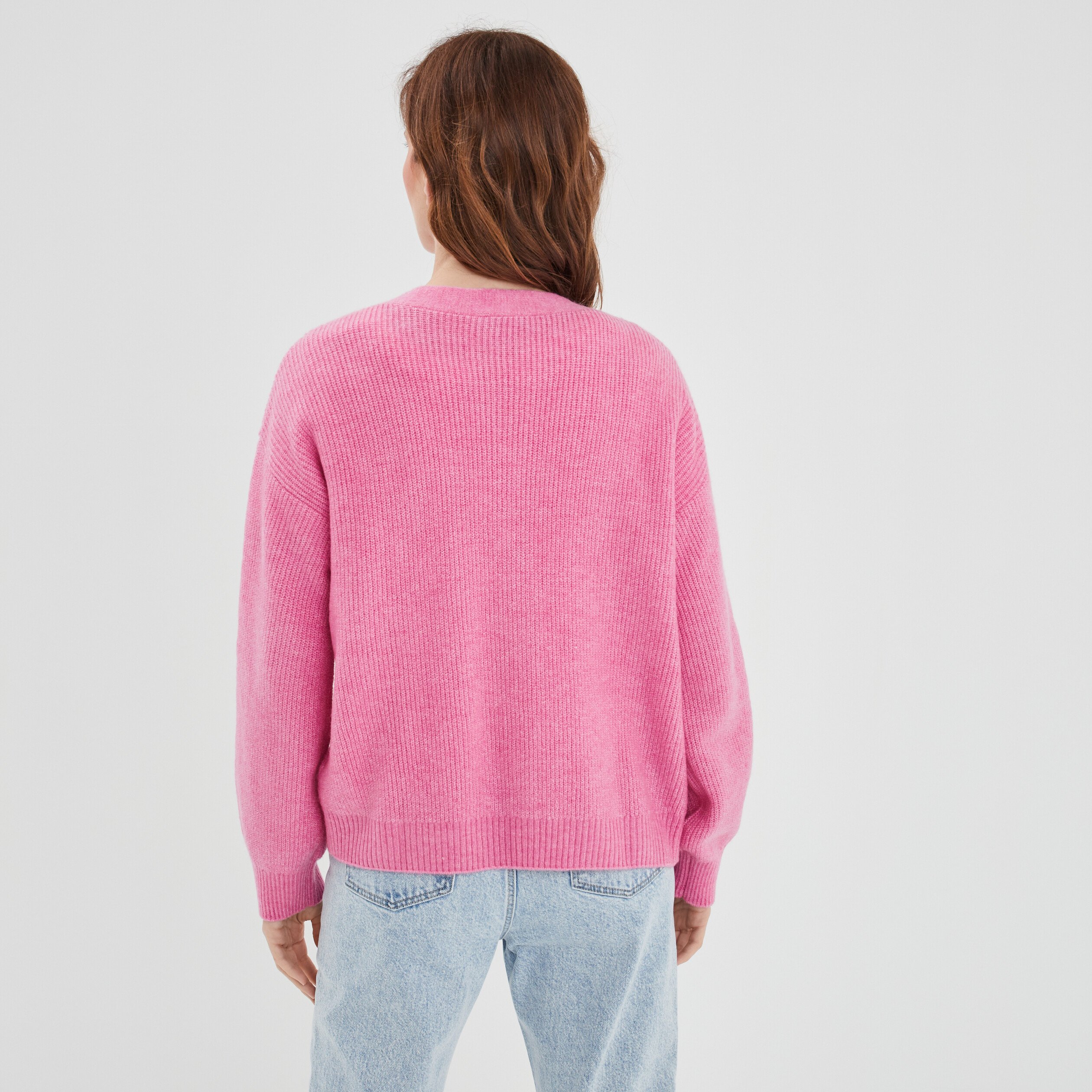 Gilet boutonné col en V rose femme | La Halle