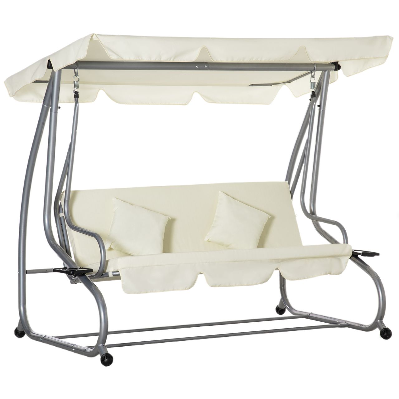 Outsunny Hollywoodschaukel Gartenschaukel 3-Sitzer Liegefunktion Stahl Beige