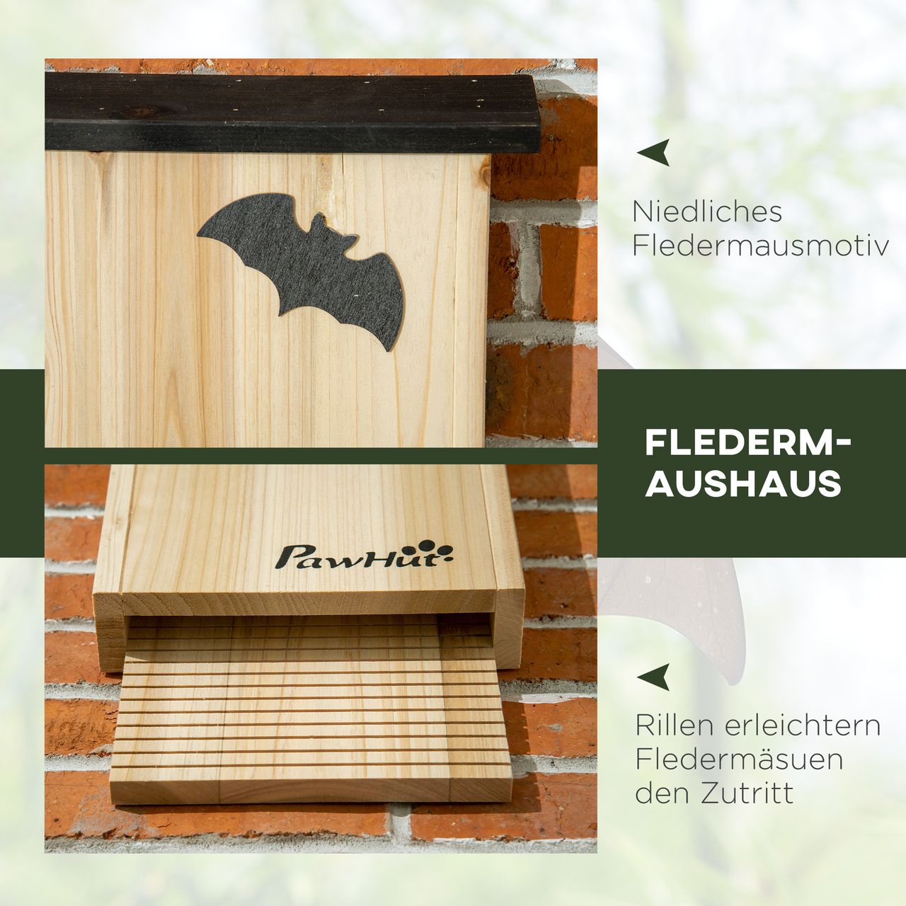 PawHut Fledermauskasten 3er-Set, Fledermaushaus Nistkasten für Fledermäuse, Holz