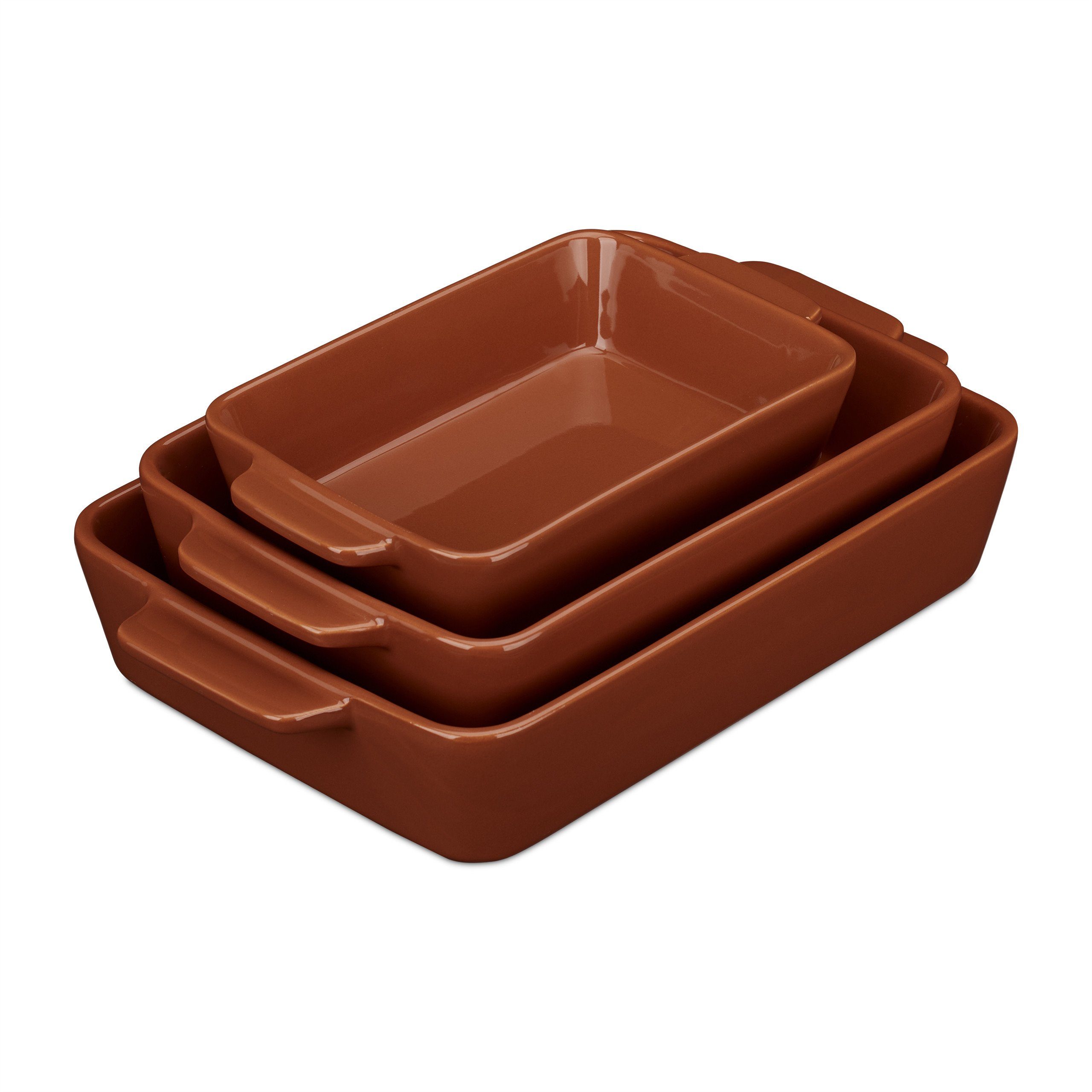 relaxdays Auflaufform 3-tlg. Keramik Auflaufform Set braun, Keramik