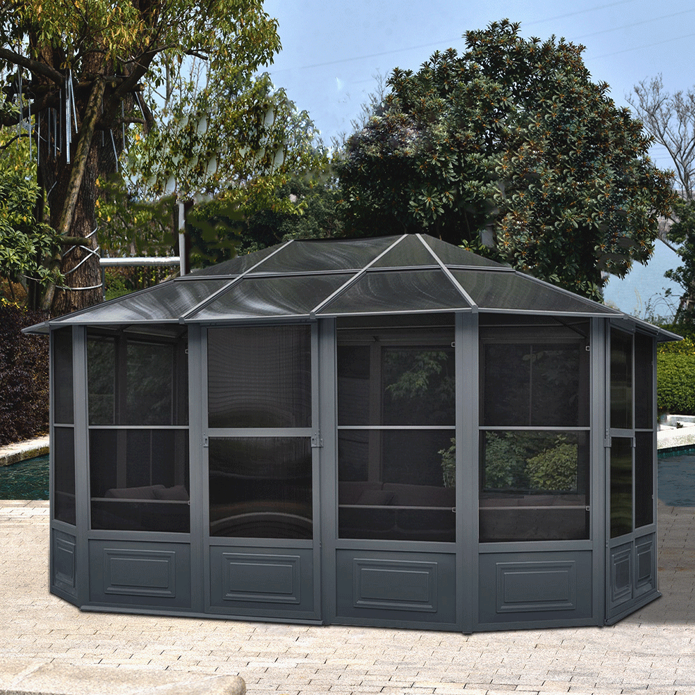 HC Garten & Freizeit Aluminium Wintergarten Pavillon - ca. 619 x 411 x 280 cm, Anthrazit