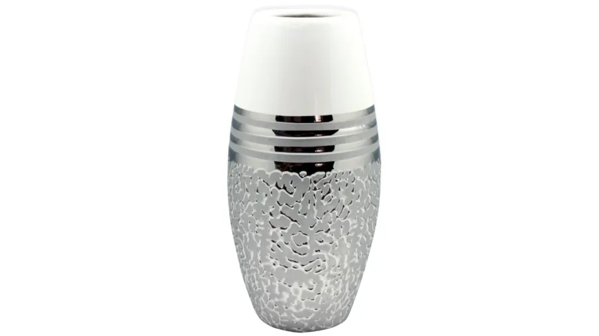 GILDE Keramik-Vase St.Louis H=36cm Weiss, silber