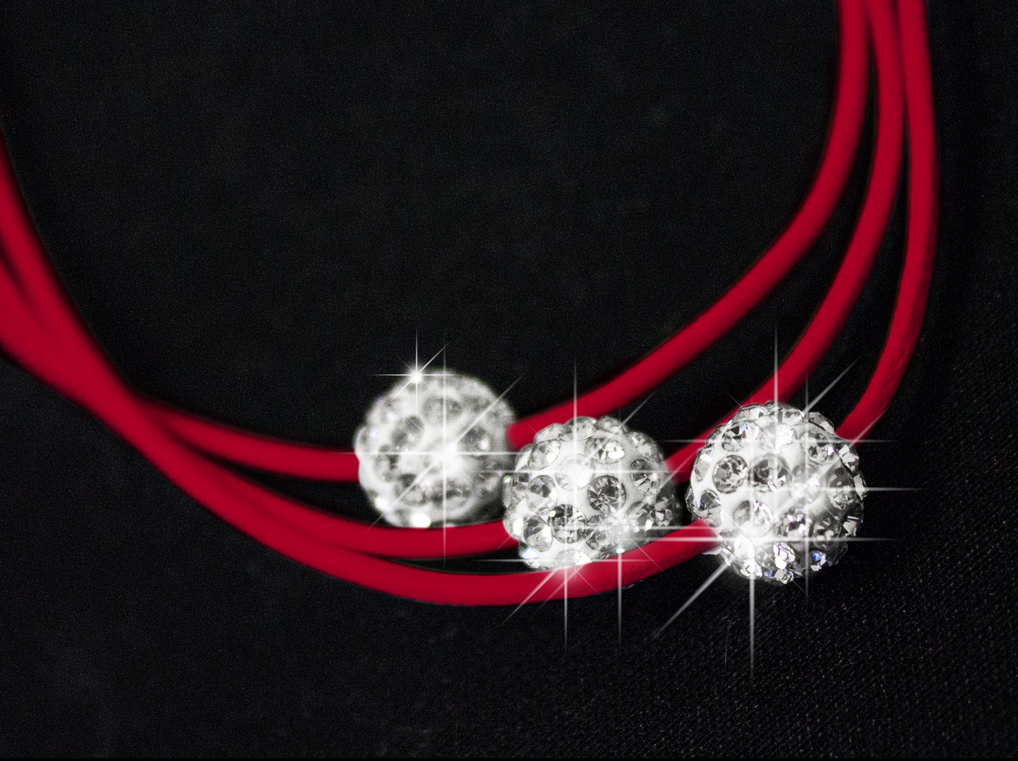 MyBeautyworld24 Statementkette Damen Halskette Shamballa Kette 3 Strass Kugeln