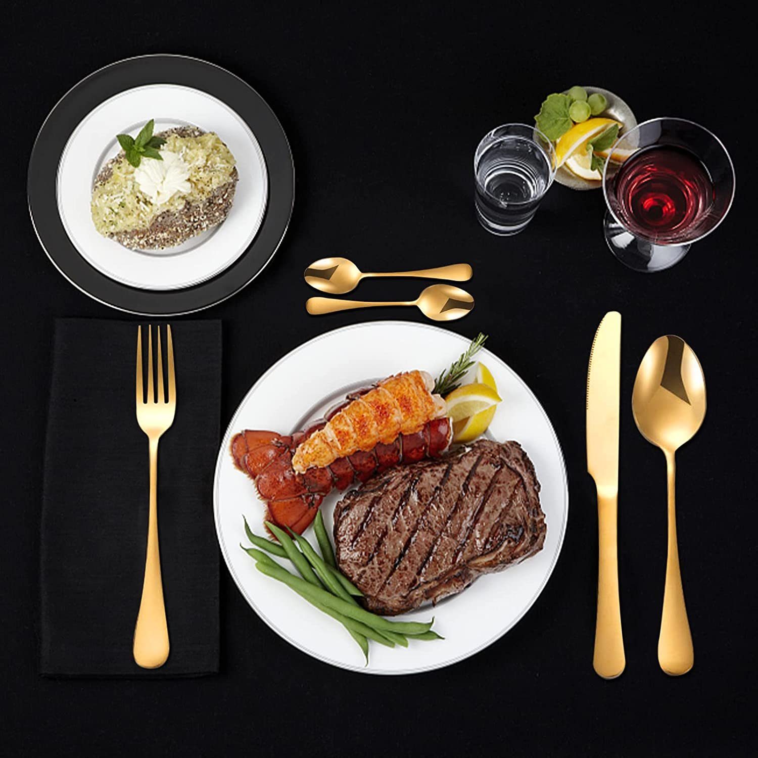 iceagle Besteck-Set 24 Stück Besteck Set, Golden Essbesteck Set 6 Portionen