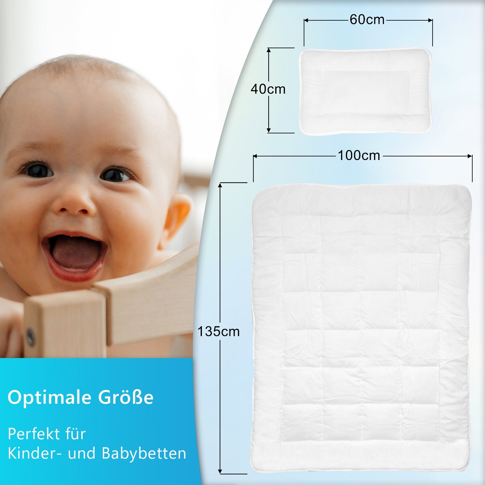 Kinderbettdecke + Kopfkissen, Kinder Bettdeckenset Junior Comfort 2-teilig Bettdecke + Kopfkissen, NYVI, Kinderbettdecke 100x135 und Kissen Set für Kinder & Baby Betten