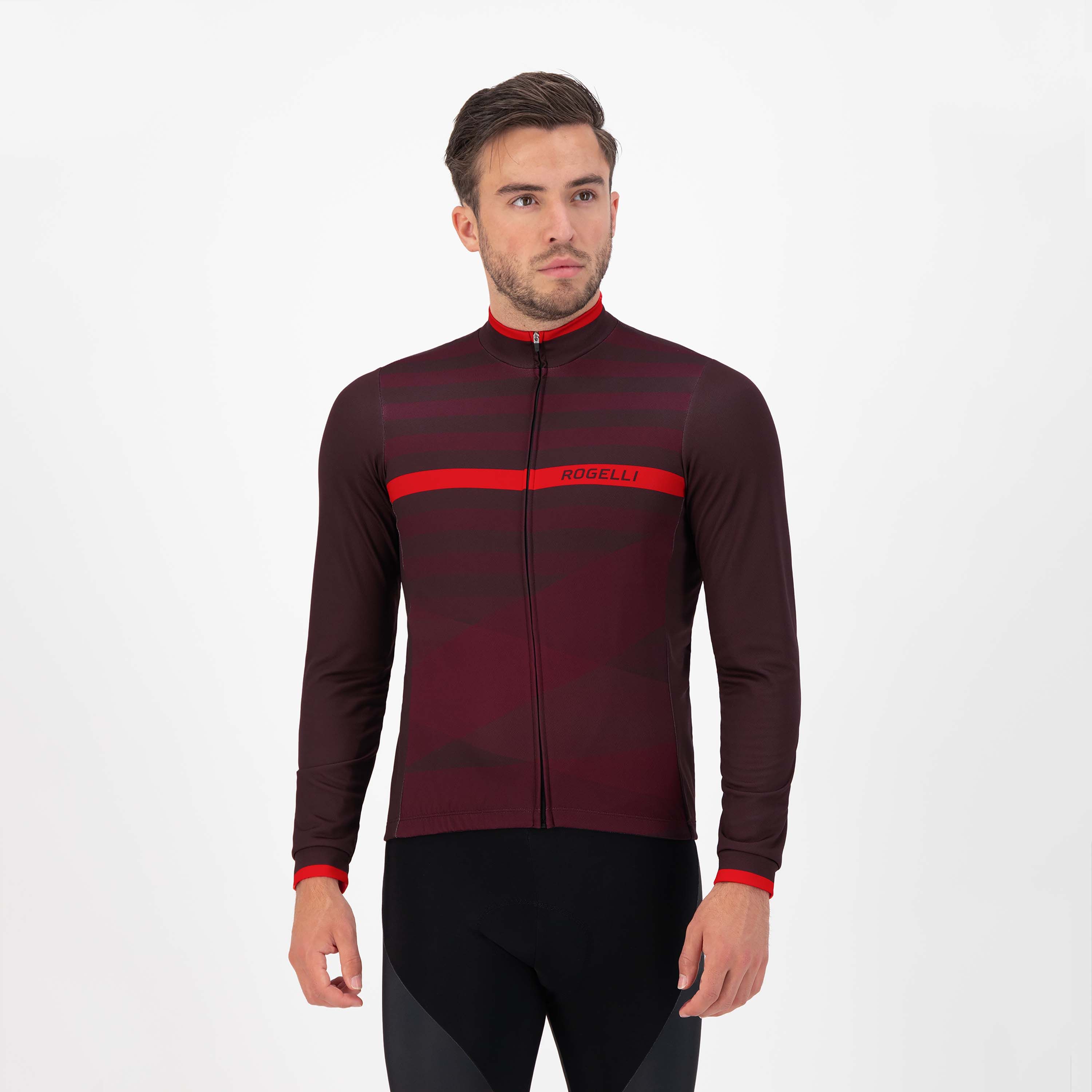 Rogelli Stripe Bordeaux/Lila Herren Radtrikot Langarm