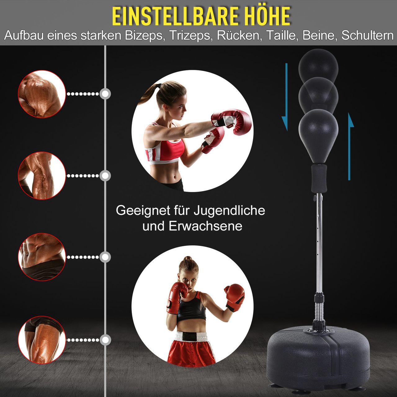 HOMCOM Punchingball Set Boxen Training Set Standboxsack mit Rote ø48 x H136-154 cm