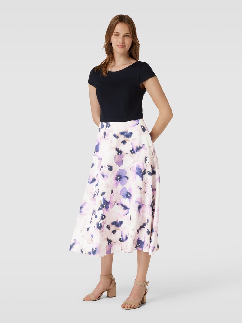 Cocktailkleid aus Viskose-Mix mit Stretch-Anteil im 2-in-1-Look in marineblau meliert