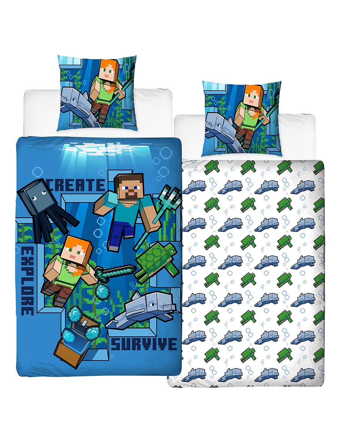 Bettwäsche Jungen Minecraft Survive Gaming, Renforcé, 135 x 200 cm + 80 x 80 cm