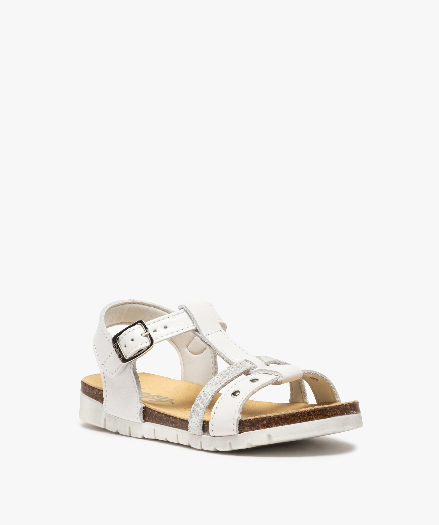 Sandales fille dessus cuir à semelle contrastante - Bopy blanc | GEMO