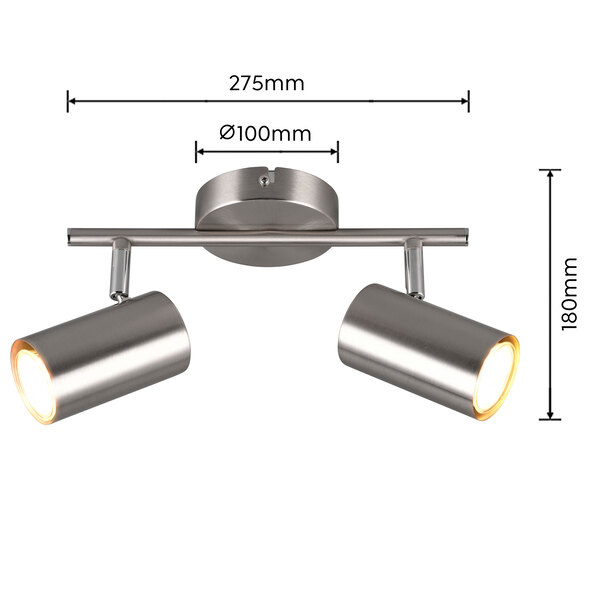 Deckenstrahler Robert, 2er-Spot, nickel matt/chrom