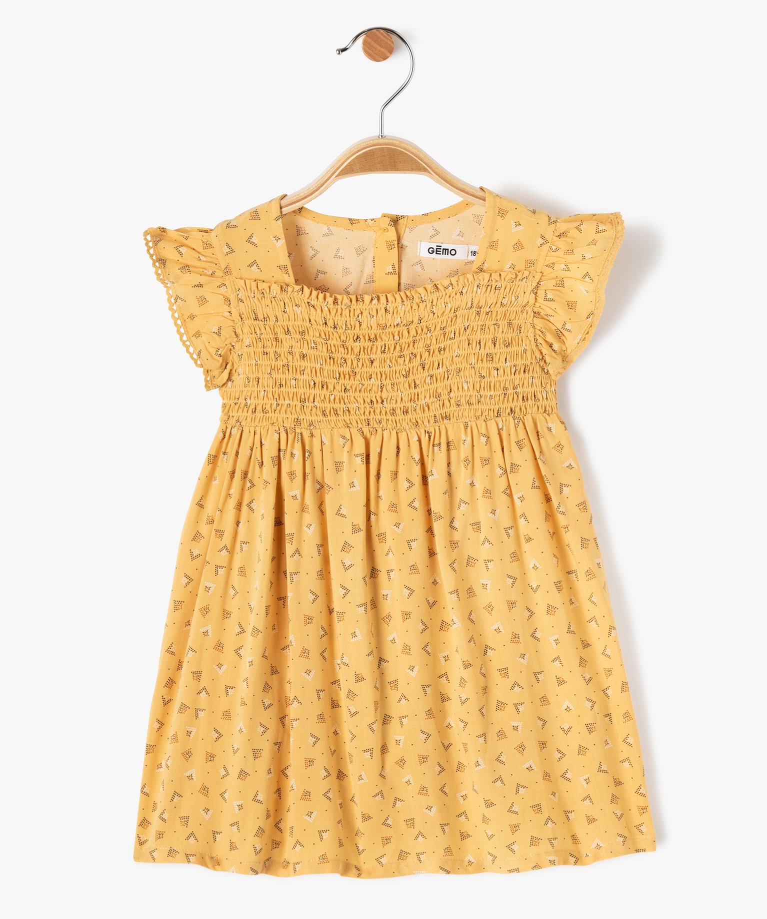 Robe bébé fille imprimée avec smocks et volants jaune | GEMO
