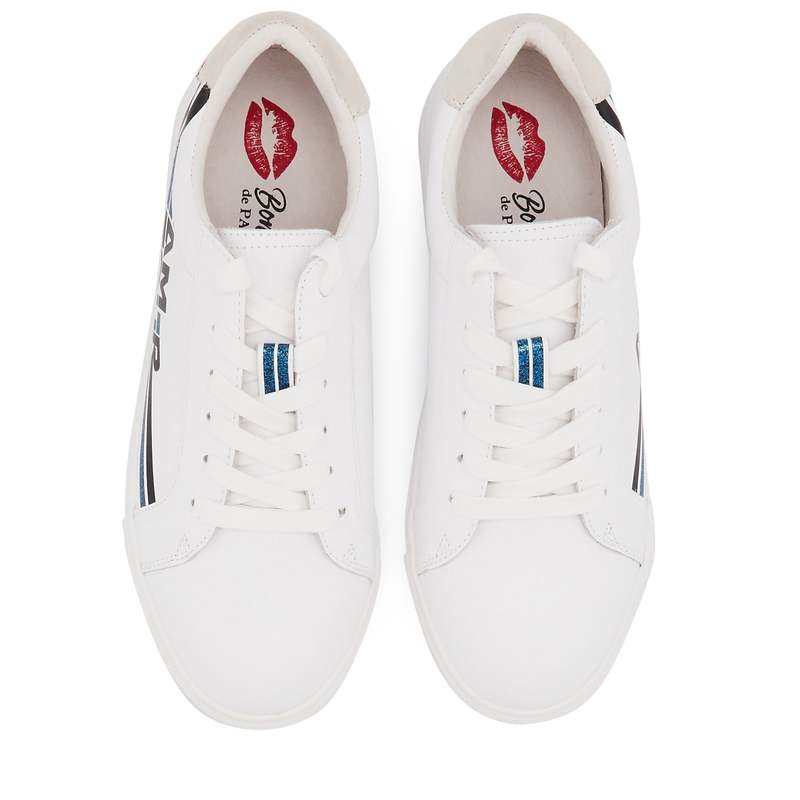 Baskets en cuir Simone retro amour blanc/bleu