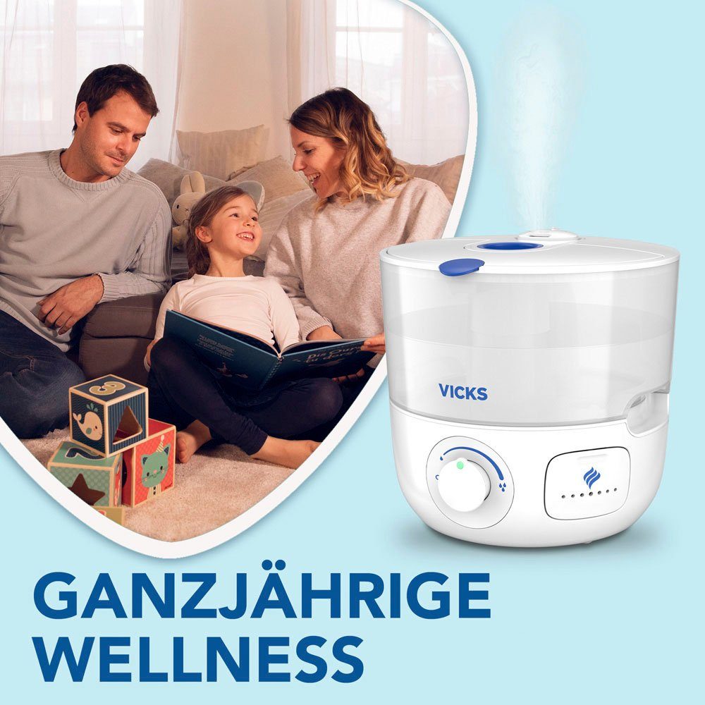 WICK Luftbefeuchter Obere Befüllung Kaltluft Ultraschall Luftbefeuchter - WUL585E, 2 l Wassertank, Neue Reinigungsfunktion: Anzeige mit Licht und Ton