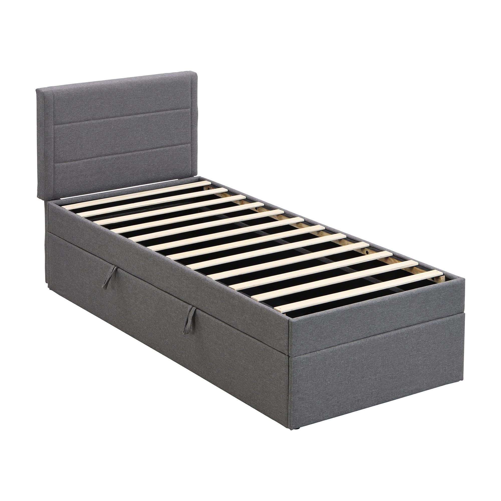 Flieks Polsterbett, Boxbett Einzelbett mit Stauraum Leinen 90x200cm
