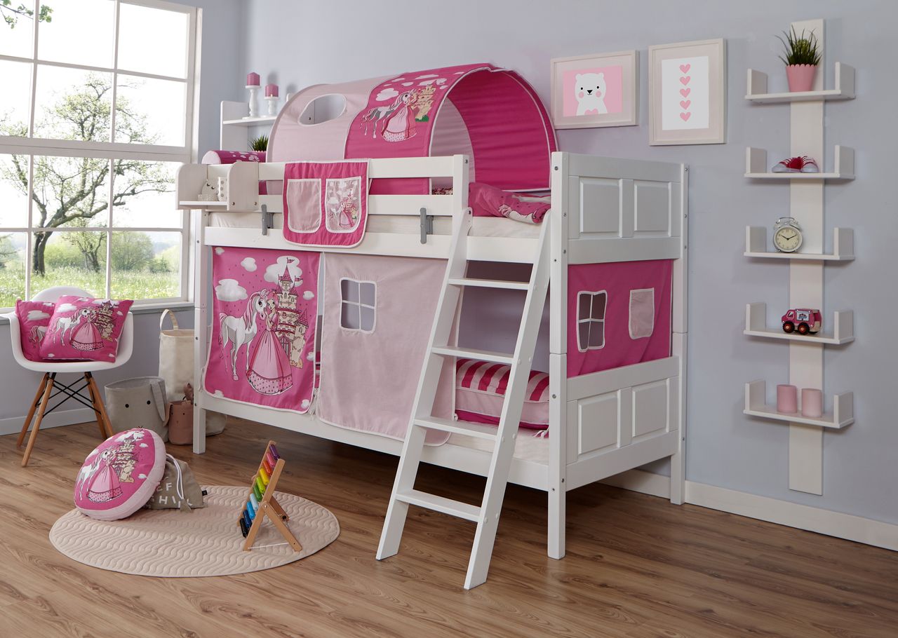 Ticaa Etagenbett Erni Country Buche weiß Horse-Pink,A2