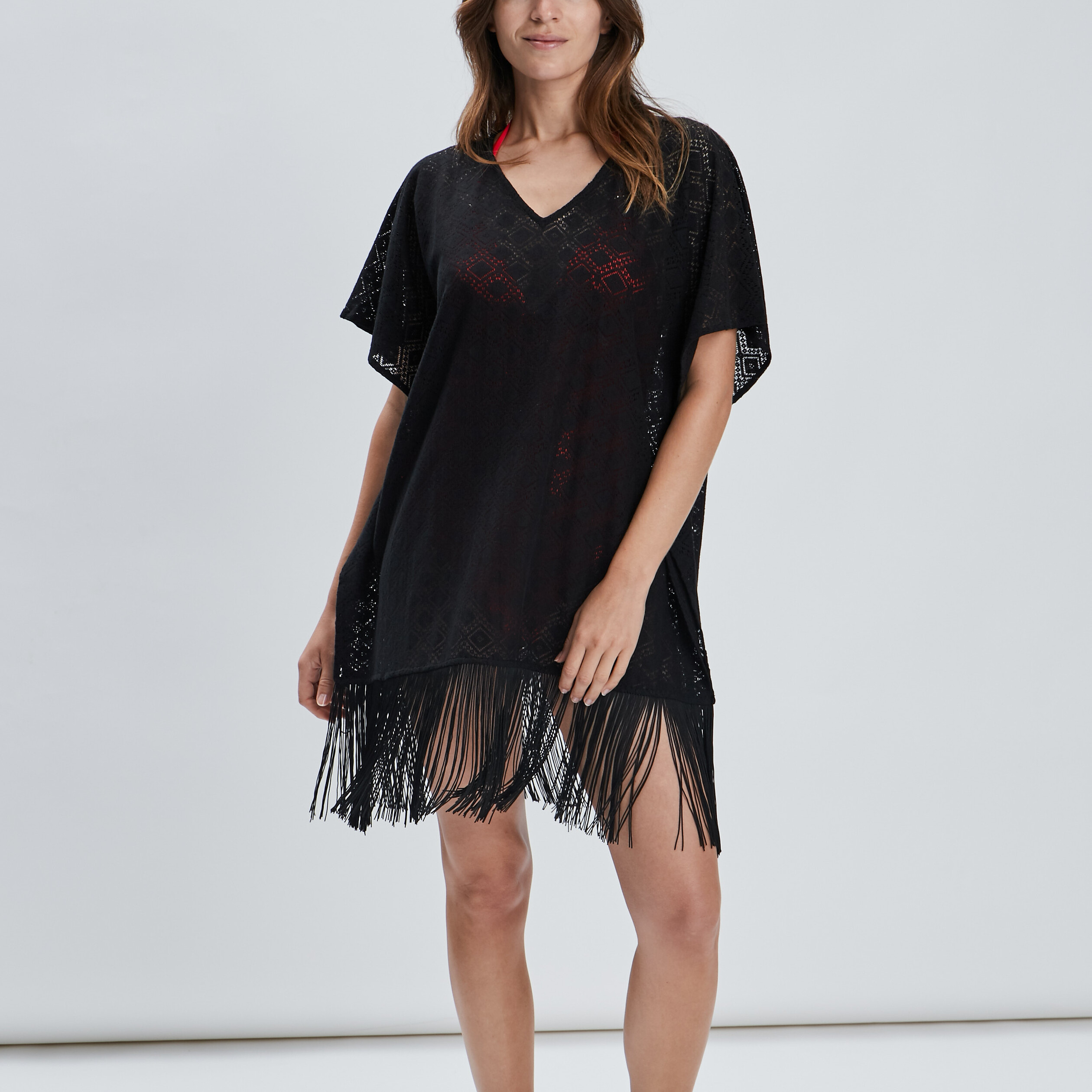 Robe de plage à franges noir femme | La Halle