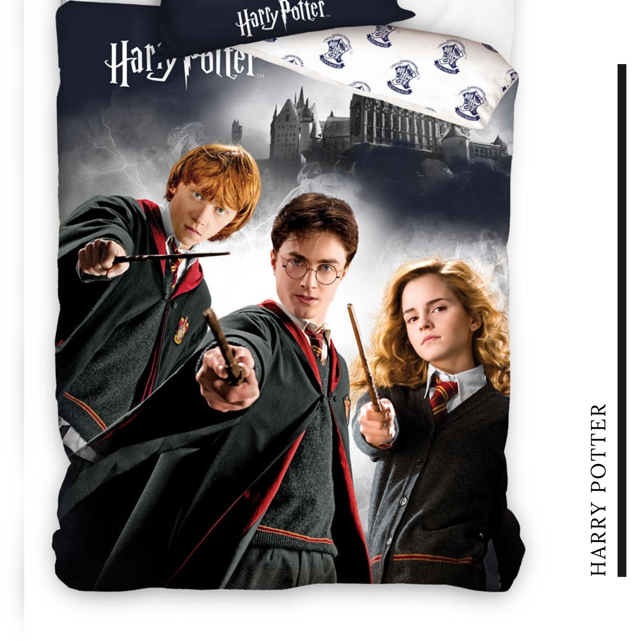 Bettwäsche Harry Potter 135x200 + 80x80 cm 2 tlg., 100 % Baumwolle in Renforcé, MTOnlinehandel, Renforcé, 2 teilig, Bettwäsche-Set mit Hermine, Harry & Ron für Kinder, Teenager, Jugend