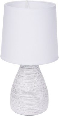 BRUBAKER Tischleuchte Landhaus Shabby Chic, Designer Tischlampe, Ohne Leuchtmittel, 1x oder 2er Set Deko Nachttischlampe mit Stein Optik, Keramik, Schirm Weiß