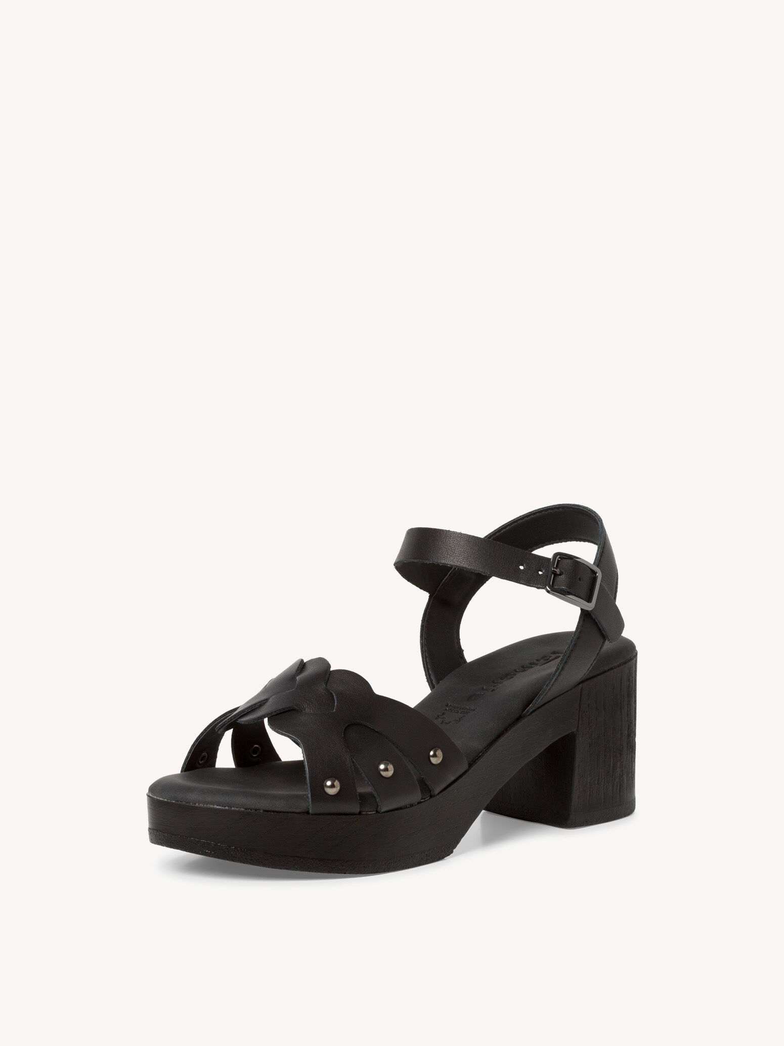 Sandale à talon en cuir - noir