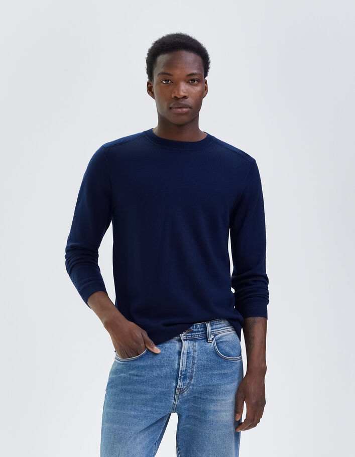 Pull marine tricot 100% laine Homme