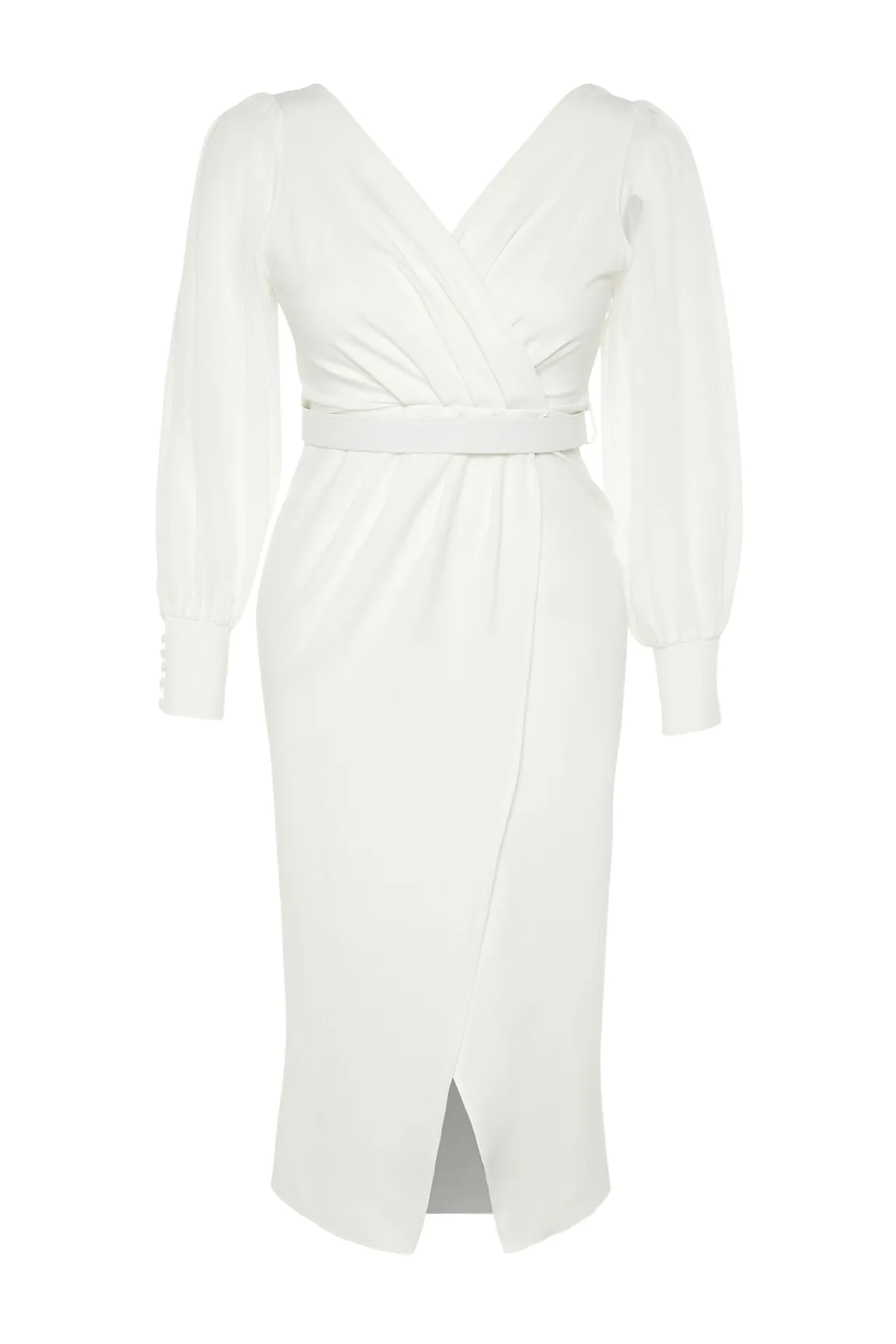 Trendyol Curve  Weißes, gewebtes, zweireihiges Brautkleid mit Manschettendetail TBBSS23AH00231