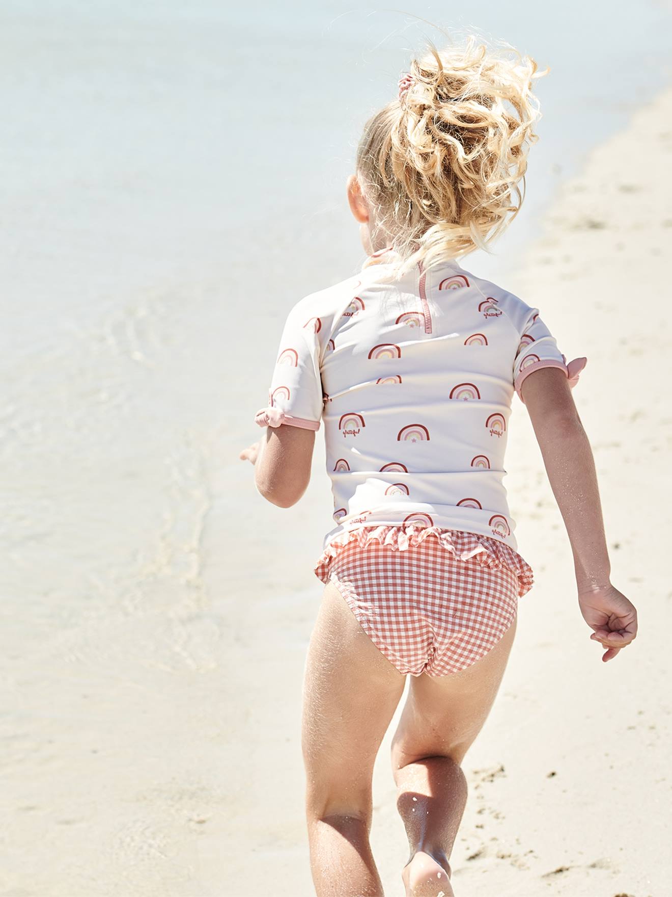 Maillot de bain 2 pièces imprimé vichy fille corail