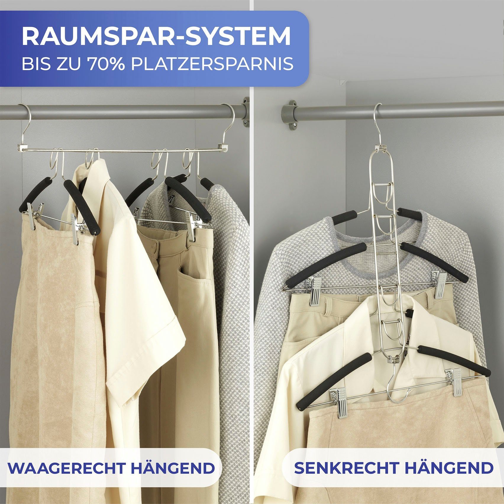 WENKO Kleiderbügel, (Set, 4-tlg), Edelstahl, 4er-Set, platzsparendes Kleiderbügelsystem aus Edelstahl