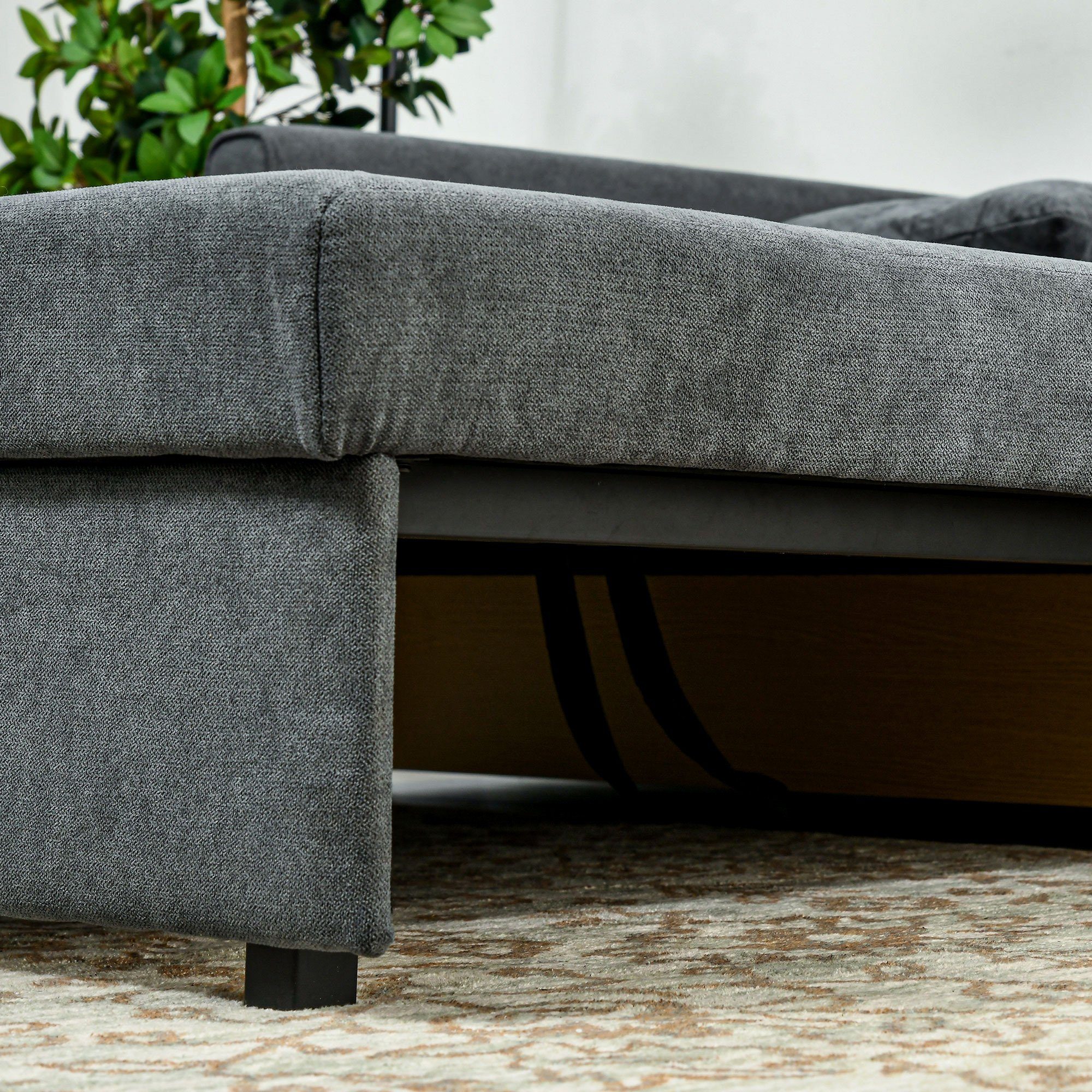 HOMCOM Schlafsofa Sofa mit Bettfunktion, Polstersofa mit Stauraum, Schlafcouch, 2-Sitzer Sofa 1 Teile, für Wohnzimmer, Polycotton, Holz