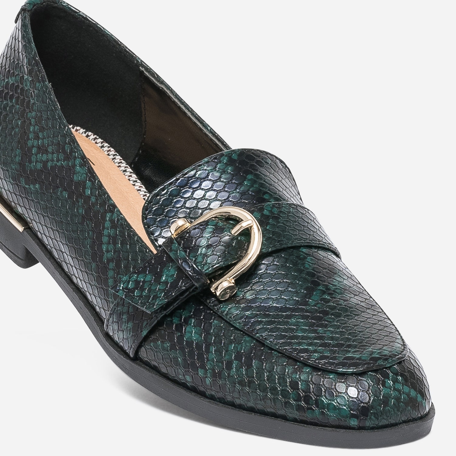Mocassin vert embossé effet python