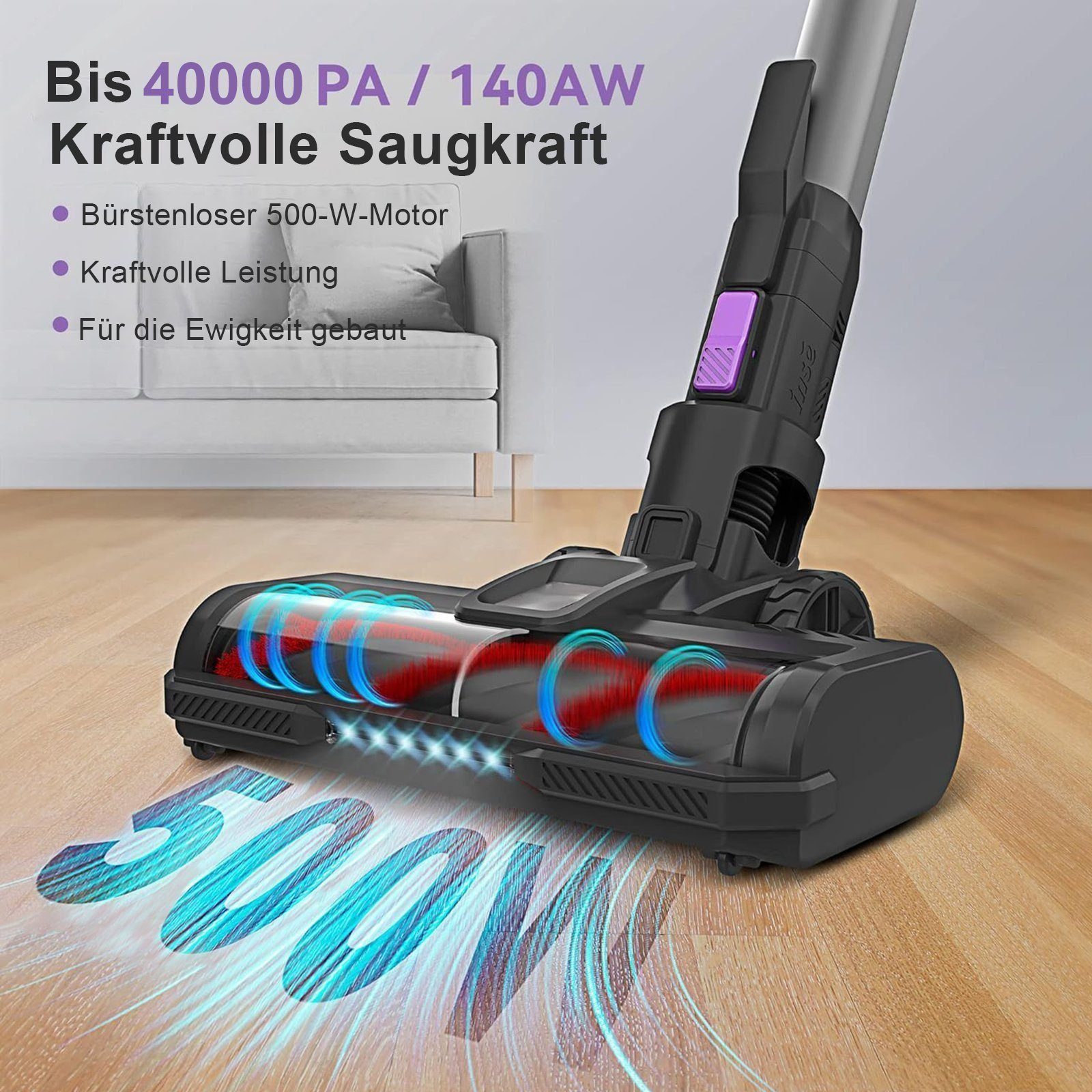 INSE Akku-Hand-und Stielstaubsauger Akku-Stielstaubsauger 33kPa,Akku-Staubsauger 350W, Akku-Staubsauger
