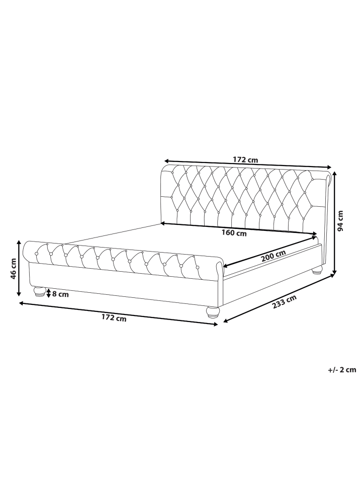 Beliani Doppelbett AVALLON in Grau/Schwarz - (W) 172 x (H) 94 x (L) 233 cm günstig kaufen onesize