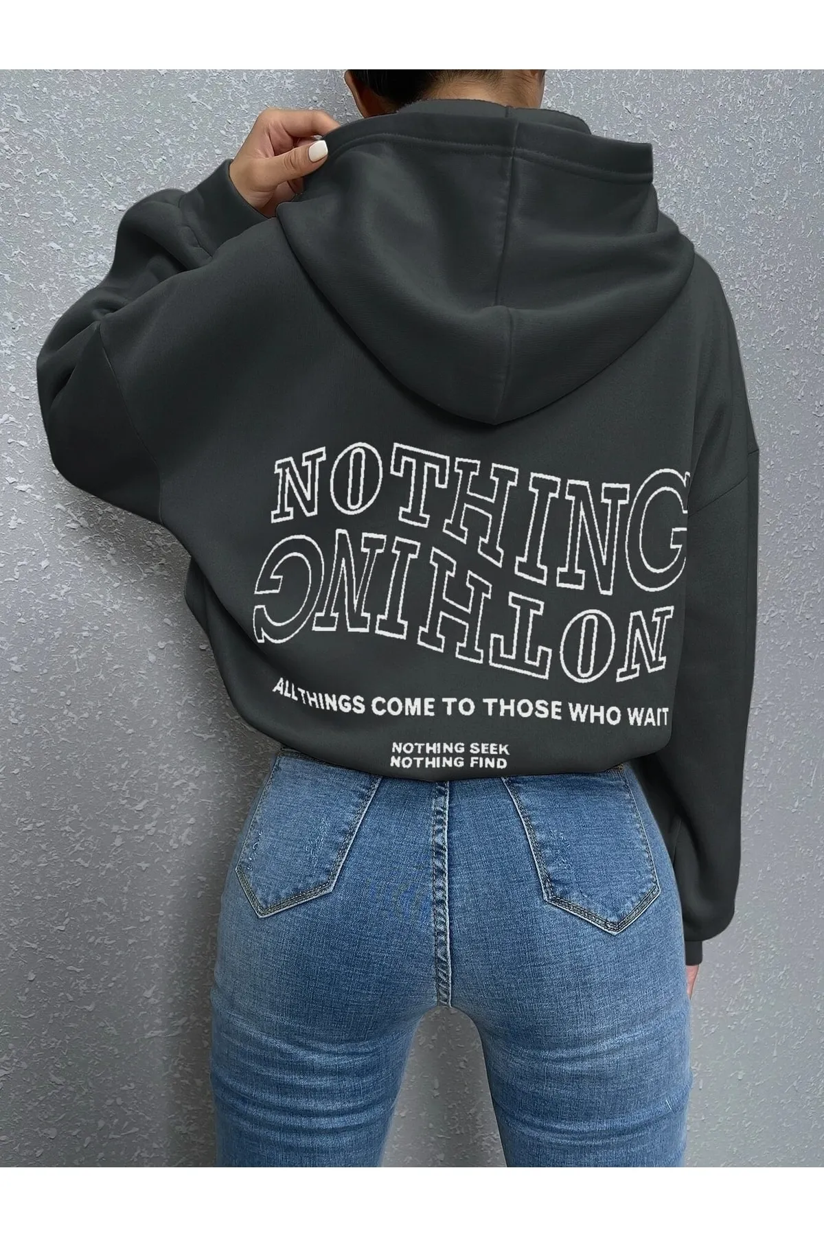 Know  Geräuchertes Reverse Plain Nothing bedrucktes Oversize-Sweatshirt für Damen