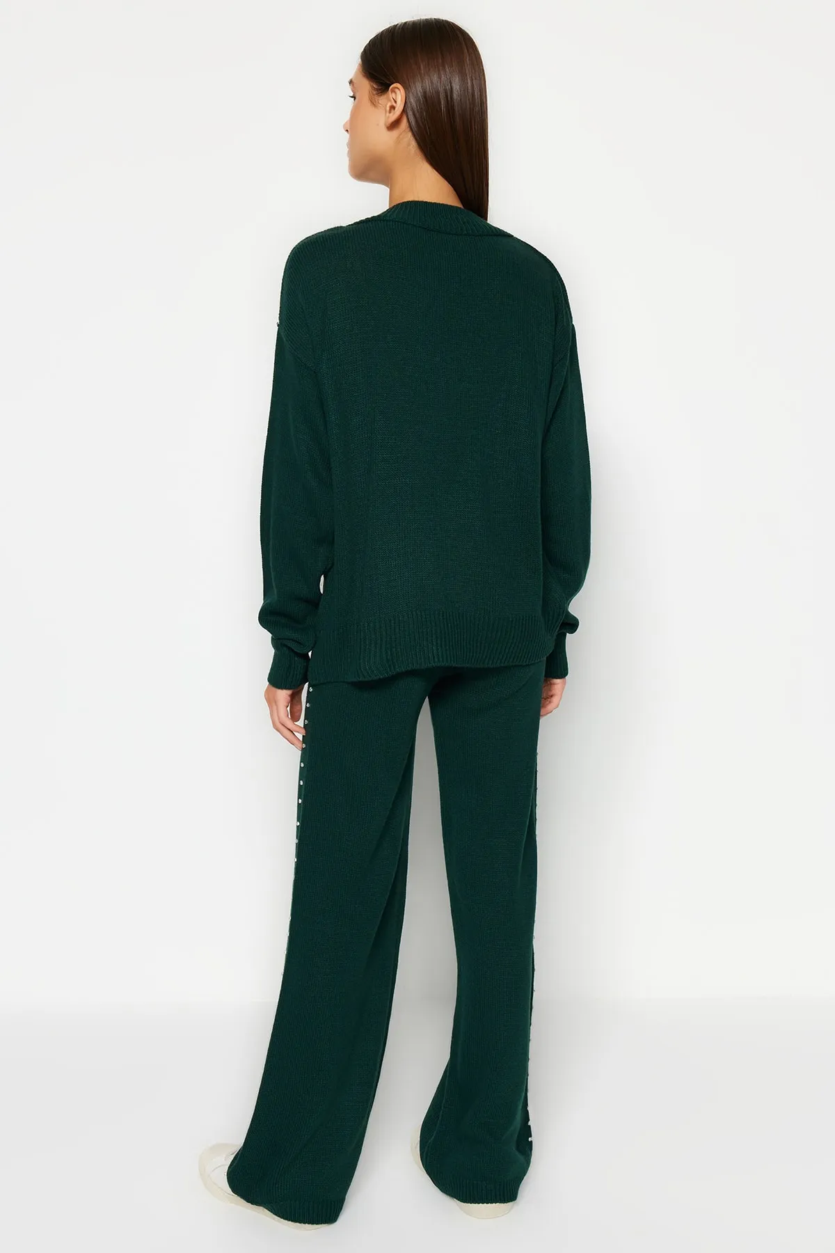 Trendyol Collection  Smaragdgrünes, weit geschnittenes Strickoberteil- und -unterteil-Set TWOAW24AU00008