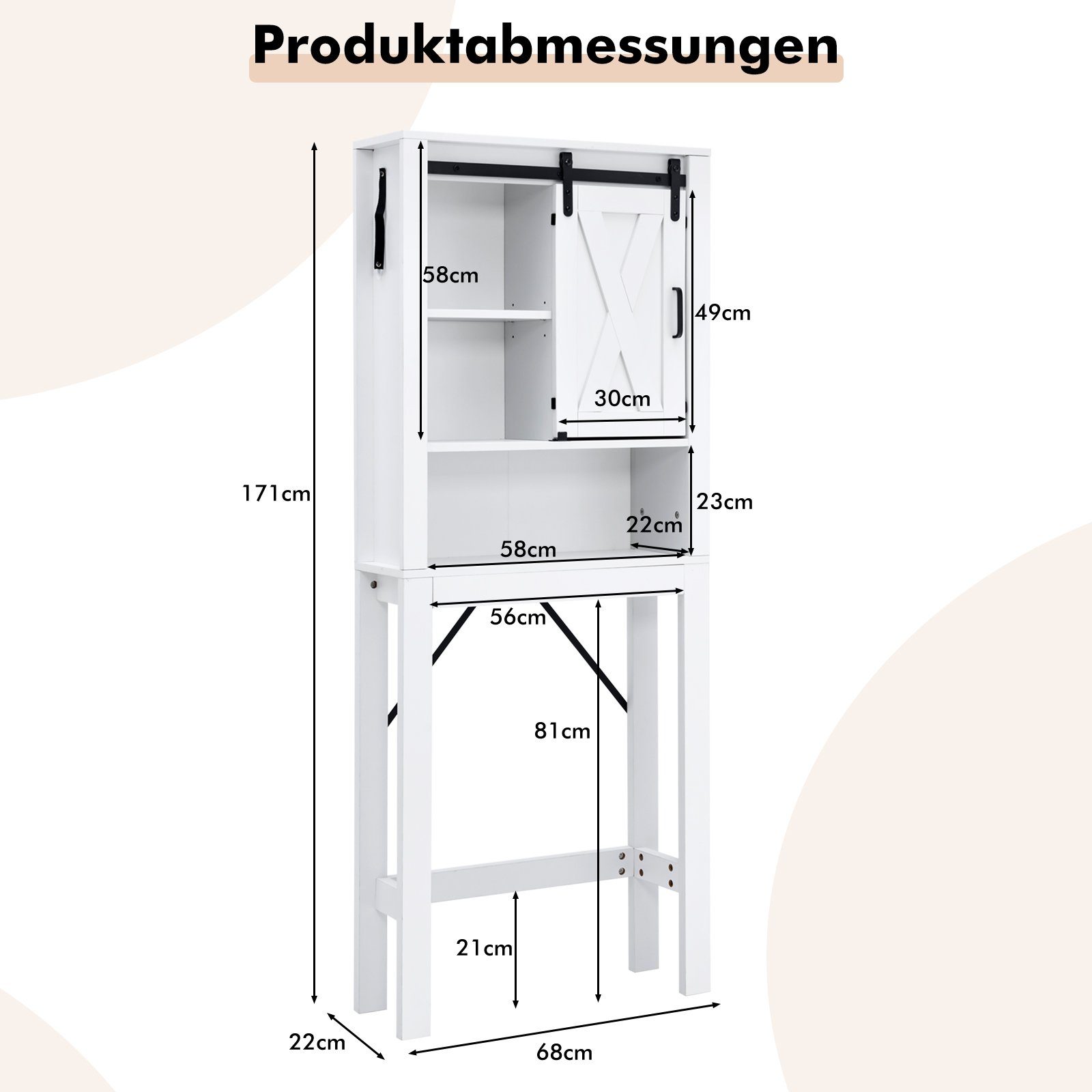 COSTWAY Waschmaschinenumbauschrank aus Holz,mit 3-Fach verstellbaren Regal